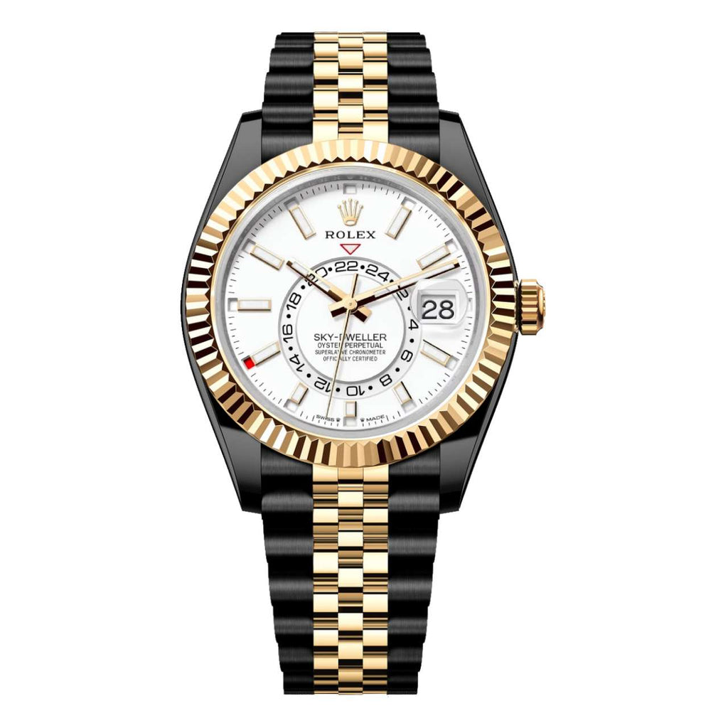 2023 Release Black Rolex DLC-PVD Sky-Dweller 42mm | Two-Tone Black DLC-PVD Stainless Steel and 18k Yellow gold Jubilee bracelet | White dial Fluted bezel | Men's Watch 336933-pvd-2