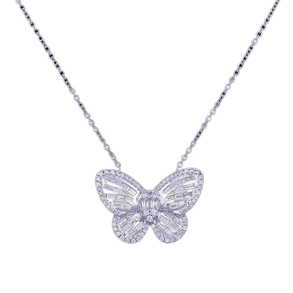 Beautiful Butterfly necklace 14k White Gold 0.90ct diamonds PS0219