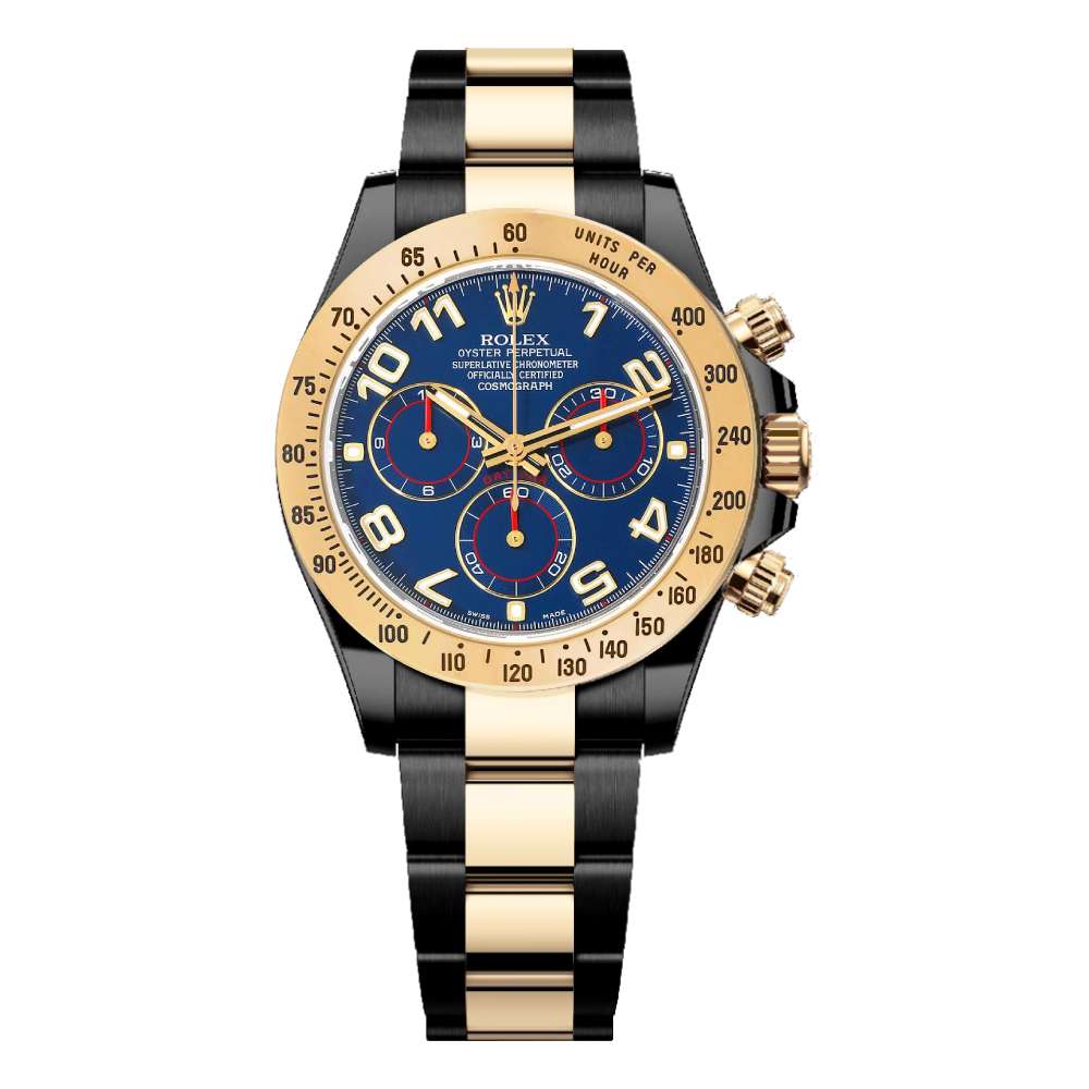 Black Rolex DLC-PVD Cosmograph Daytona 40 mm | Two-Tone Black DLC-PVD Stainless Steel and 18k Yellow gold Oyster bracelet | Blue dial 18k Yellow gold bezel | Men's Watch 116523bl-pvd-2