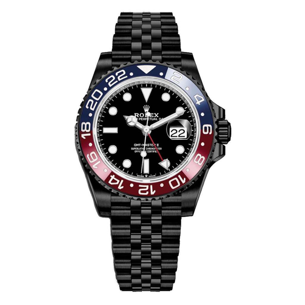 Black Rolex DLC-PVD GMT-Master II Pepsi 40mm | Black DLC-PVD Stainless Steel Jubilee bracelet | Black dial Blue & Red bezel | Men's Watch 126710blro-0001-pvd-2