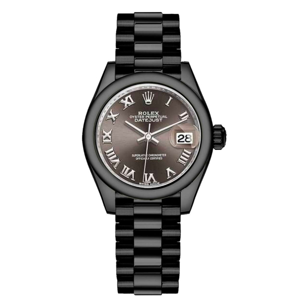 Black Rolex DLC-PVD Perpetual Lady-Datejust 28 mm | Black DLC-PVD Stainless Steel Oyster bracelet | Dark grey Roman dial Domed bezel | Ladies Watch 279160-0012-pvd-2