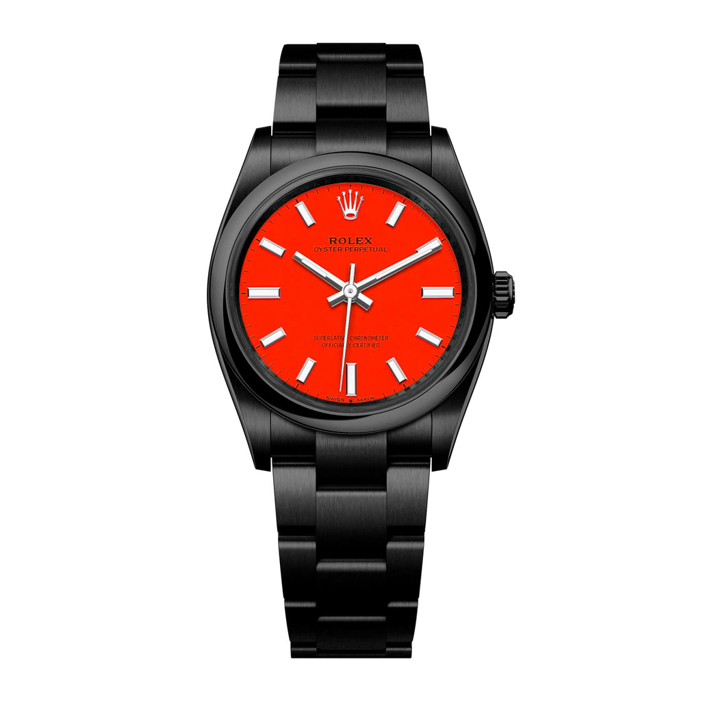 Black Rolex DLC-PVD Oyster Perpetual 31 mm | Black DLC-PVD Stainless Steel Oyster bracelet | Coral red dial Smooth bezel | Black DLC-PVD Case Ladies Watch 277200-0008-pvd-2