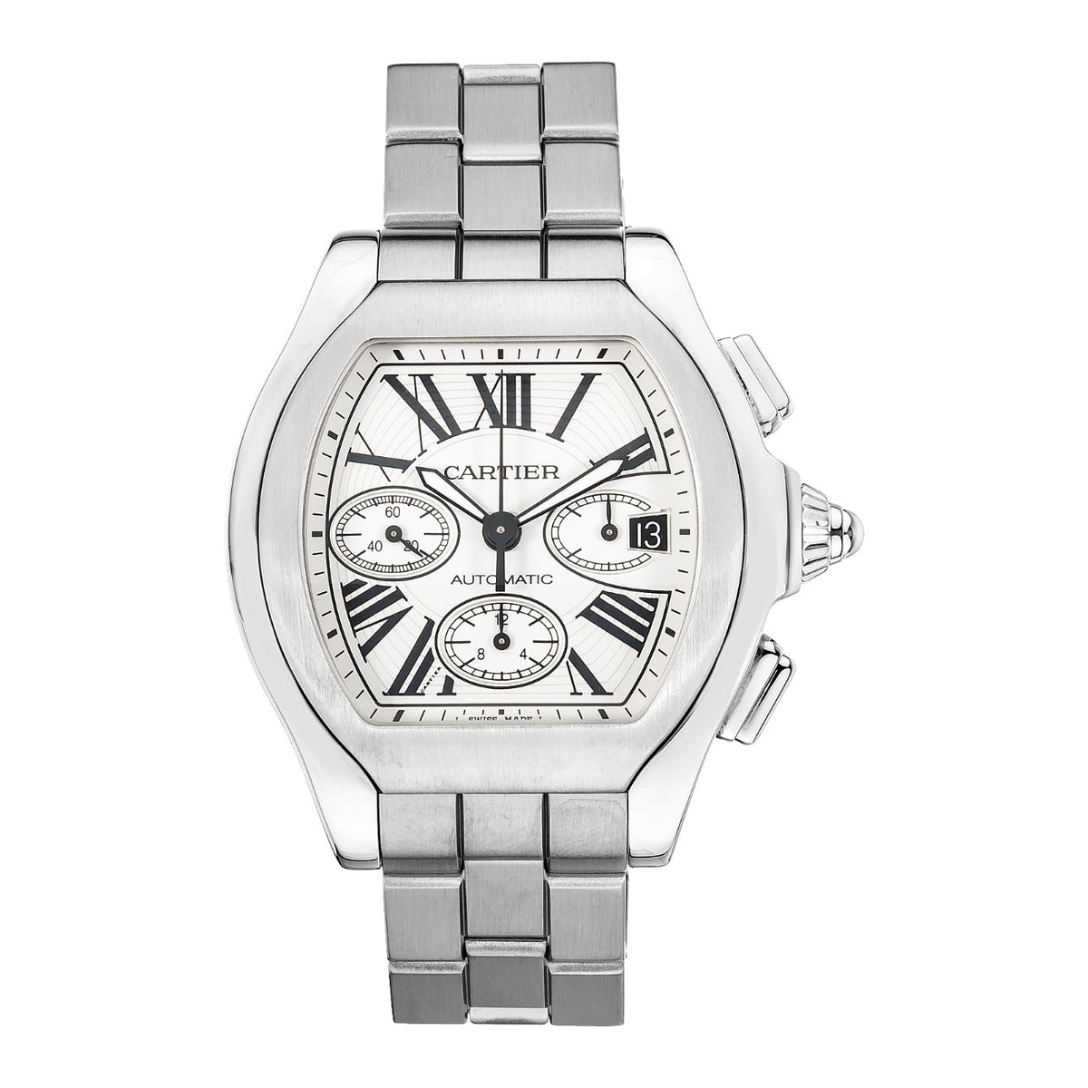 Cartier Roadster 50.2mm Stainless Steel Bracelet Silver Dial Men