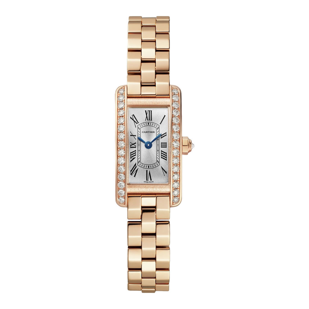 Cartier, Tank Americaine 28mm | 18K rose gold Bracelet | Silver Dial Diamond Bezel | Ladies Watch, Ref. # WJTA0043