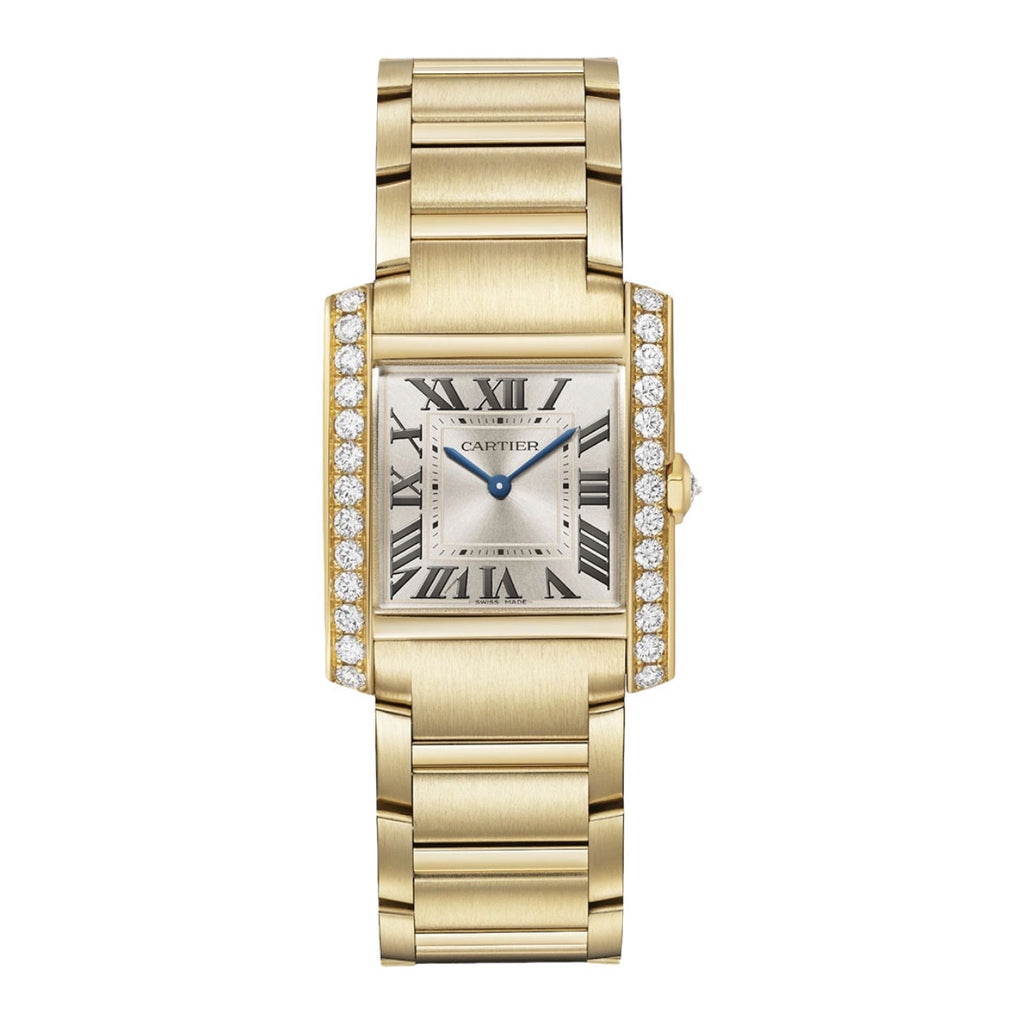Cartier, Tank Francaise 32mm | yellow gold Bracelet | golden sunray Dial yellow gold diamond Bezel | Men's Watch, Ref. # WJTA0040