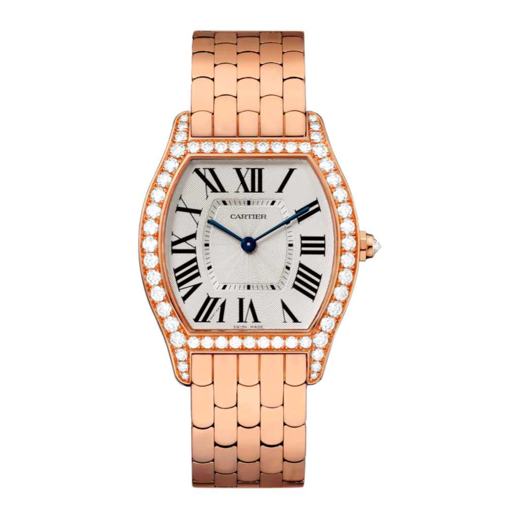 Cartier, Tortue 31mm | Rose Gold Bracelet | Silver Dial Rose Gold Bezel | Rose Gold Case | Ladies Watch, Ref. # W1556366