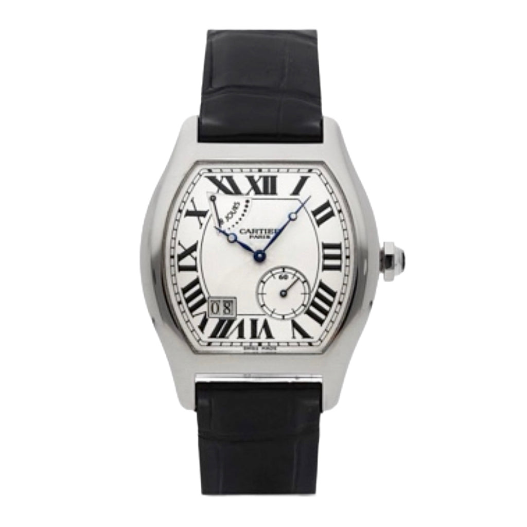 Cartier, Tortue 38mm | Black Leather Strap | Silver Dial White Gold Bezel | White Gold Case | Men's Watch, Ref. # W1545951
