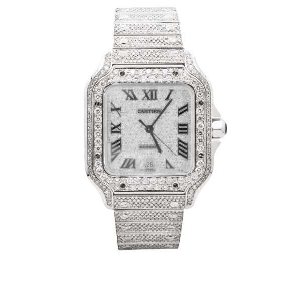 Cartier, Santos de Cartier, 40mm, ICED OUT, diamonds with Stainless steel, diamond dial Watch, Ref. # WSSA0018