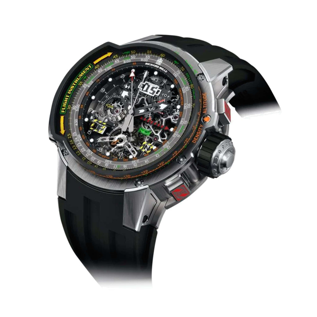 Richard Mille Manual Winding Tourbillon Chronograph Aviation 50.00 mm | Black Rubber Strap bracelet | Black dial | Titanium Case Men's Watch RM 039