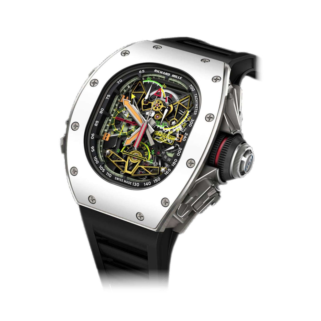 Richard Mille Tourbillon Split-Seconds Chronograph ACJ 50.1 mm | Black Rubber Strap bracelet | Openworked dial | Titanium/Aluminum Case Men's Watch RM 50-02