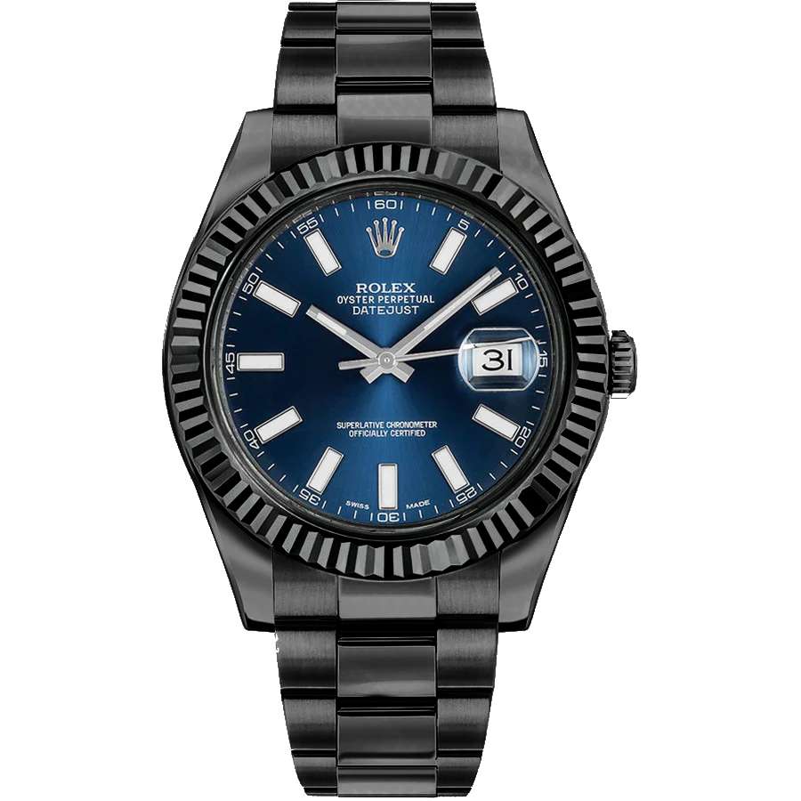 2023 Black Rolex DLC-PVD Datejust II 41mm | Black DLC-PVD Stainless Steel Oyster bracelet | Blue dial Fluted bezel | Black DLC-PVD Case Men's Watch 116334blro-pvd-2