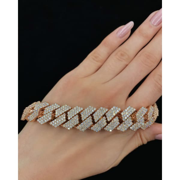 10k Rose Gold Fashion Cuban Link Diamond Bracelet with 