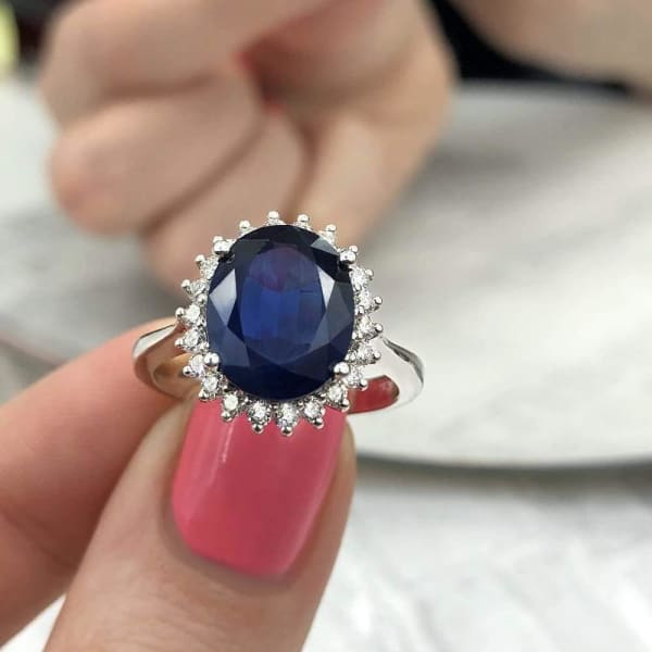 14k White Gold Cocktail Ring with 4.20ct Natural Blue Sapphire and 0.75ct Diamonds