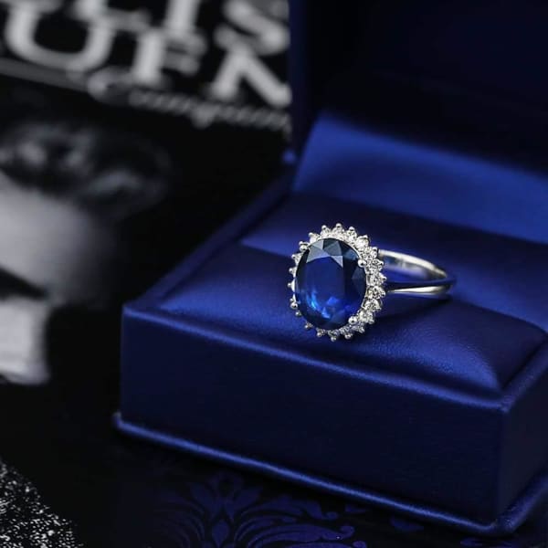 14k White Gold Cocktail Ring with 9.00ct Diffused Blue Sapphire and 1.25ct Diamonds, Ring in packing 
