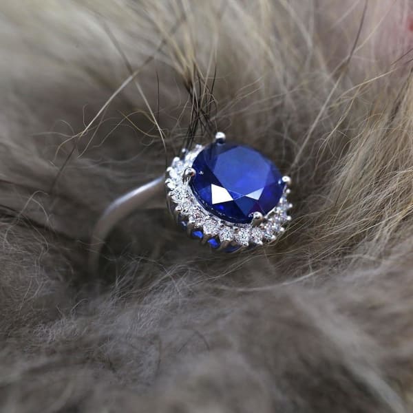 14k White Gold Cocktail Ring with 9.00ct Diffused Blue Sapphire and 1.25ct Diamonds,  enlarged image