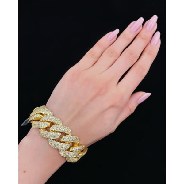 14k Yellow Gold Fashion Cuban Link Diamond Bracelet 