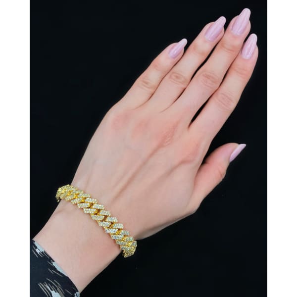 14k Yellow Gold Fashion Cuban Link Diamond Bracelet 