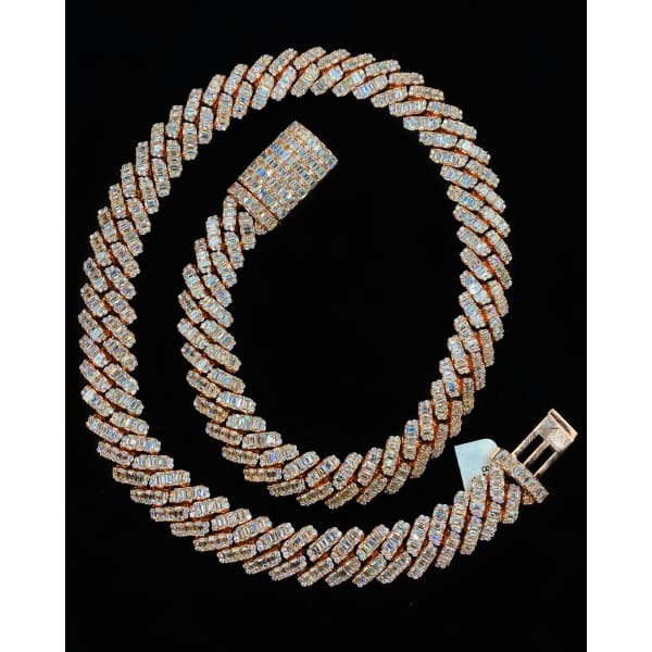 14kt Rose Gold Cuban Link Chain With 82.60ct Diamonds 