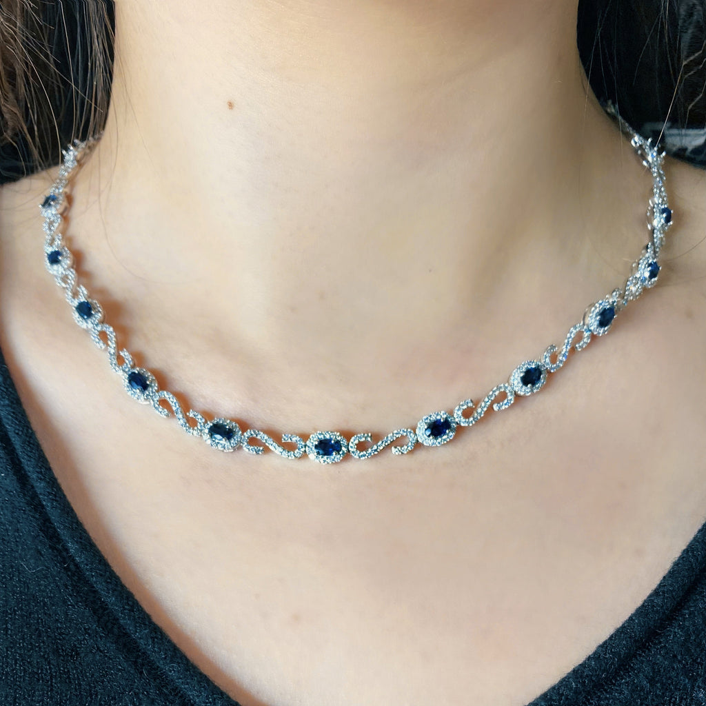 14kt White Gold Diamond And Sapphire Necklace With 3.00ct 