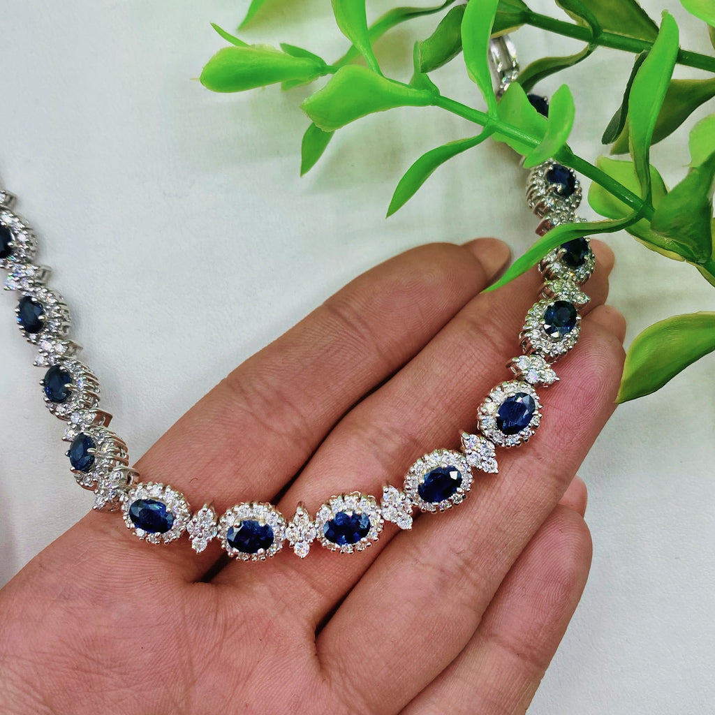 14kt White Gold Diamond And Sapphire Necklace With 4.00ct 