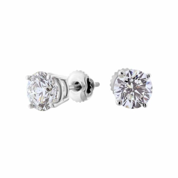 14kt White Gold Diamond Stud Earrings 1.80ct Total Weight Round Brilliant Diamonds ST-14501, Full face and side