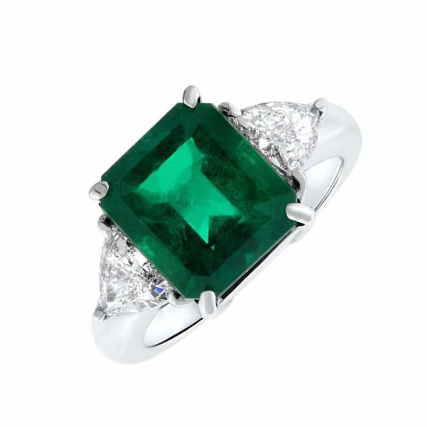 14kt White Gold Emerald Ring With 0.85CT in Trillion Cut diamonds RN-174955, Main view