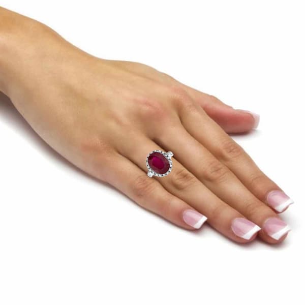 14kt White Gold Ruby Ring with 1.75CT in diamonds RN-4562700, Ring on a finger