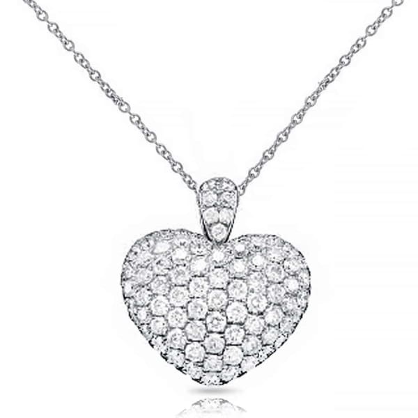 18k White Gold Heart Diamond Pendant 3.00ct tdw APD-4446