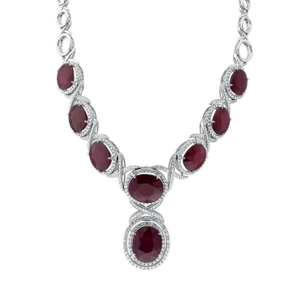 18kt White Gold Diamond And Ruby Necklace With 9.10ct Diamonds NEC-77500, Main view