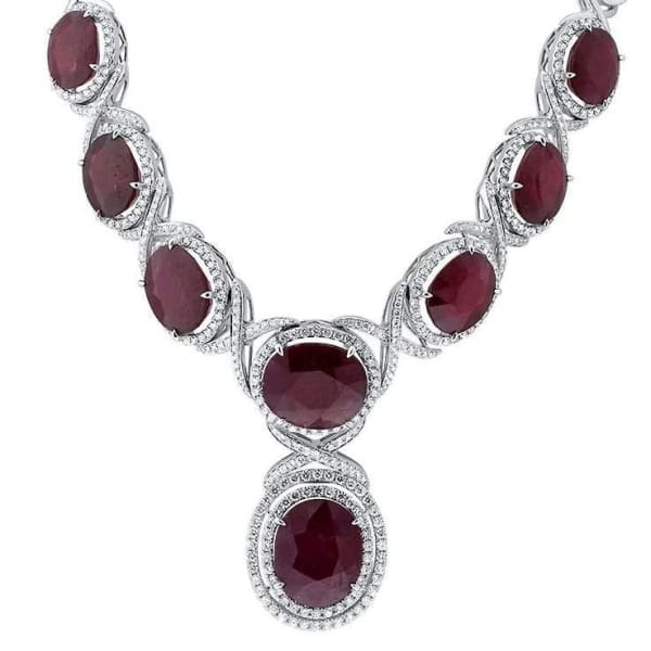 18kt White Gold Diamond And Ruby Necklace With 9.10ct Diamonds NEC-77500