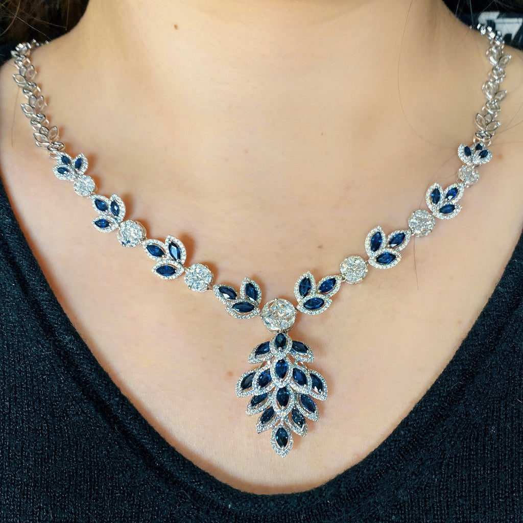 18kt White Gold Diamond And Sapphire Necklace With 6.35ct 