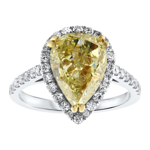 18kt white gold Engagement Ring With Center Diamond 3.21ct Fancy yellow Pear Shape RN-97500