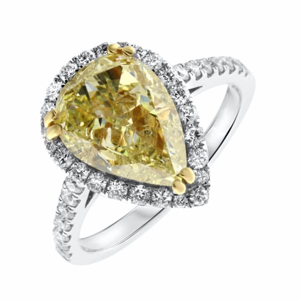 18kt white gold Engagement Ring With Center Diamond 3.21ct Fancy yellow Pear Shape RN-97500, Main view