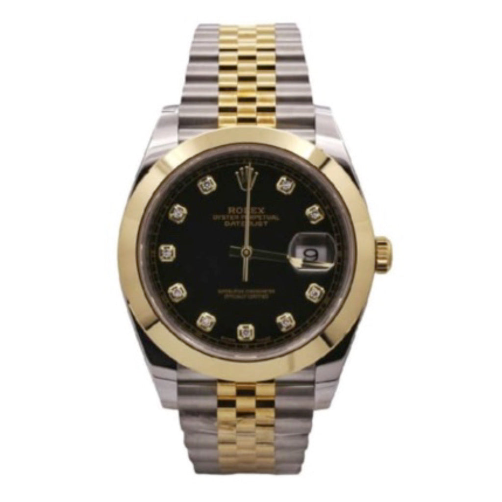 Rolex, Oyster Perpetual Datejust 41mm, Two-Tone Stainless Steel and 18k Yellow Gold Jubilee bracelet, Black diamond dial Smooth bezel, Stainless Steel and 18k Yellow Gold Case Men's Watch 126303