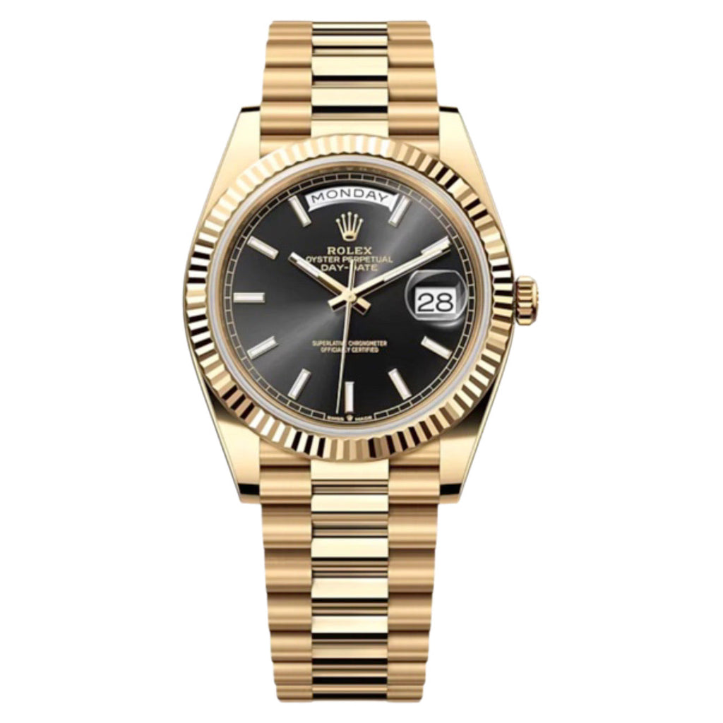 Rolex, Day-Date 40, Bright black dial, President bracelet, 18k yellow gold Watch 228238