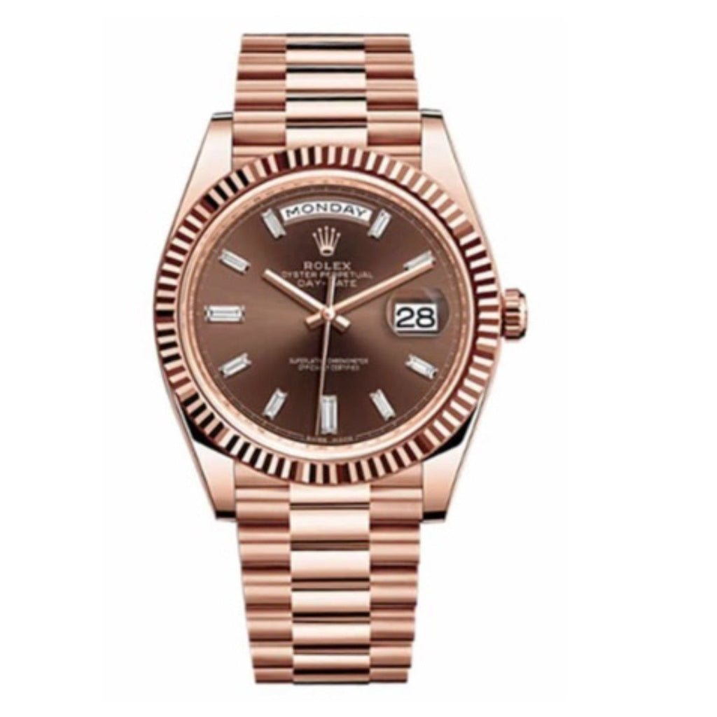 Rolex, Day-Date 40 Presidential Chocolate Baguette Diamond Dial 18K Everose Gold Automatic Men's 228235-0003