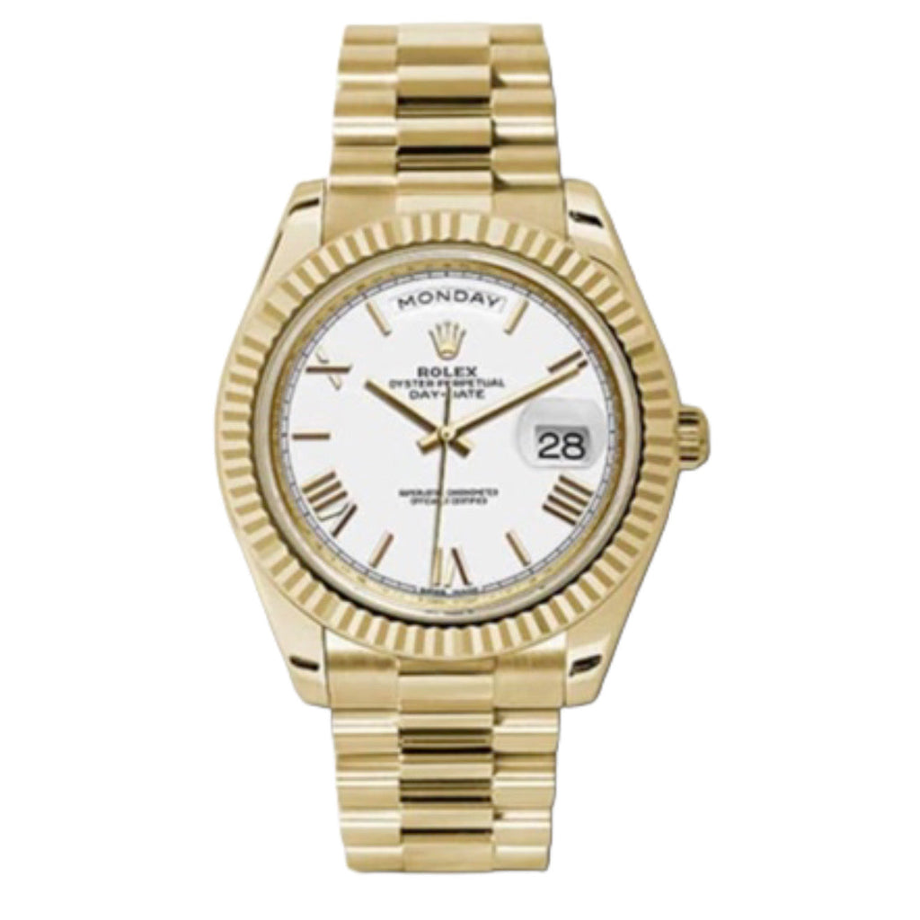 Rolex, Day-Date 40 Presidential White dial, Fluted Bezel, President bracelet, Yellow gold Watch 228238-0042