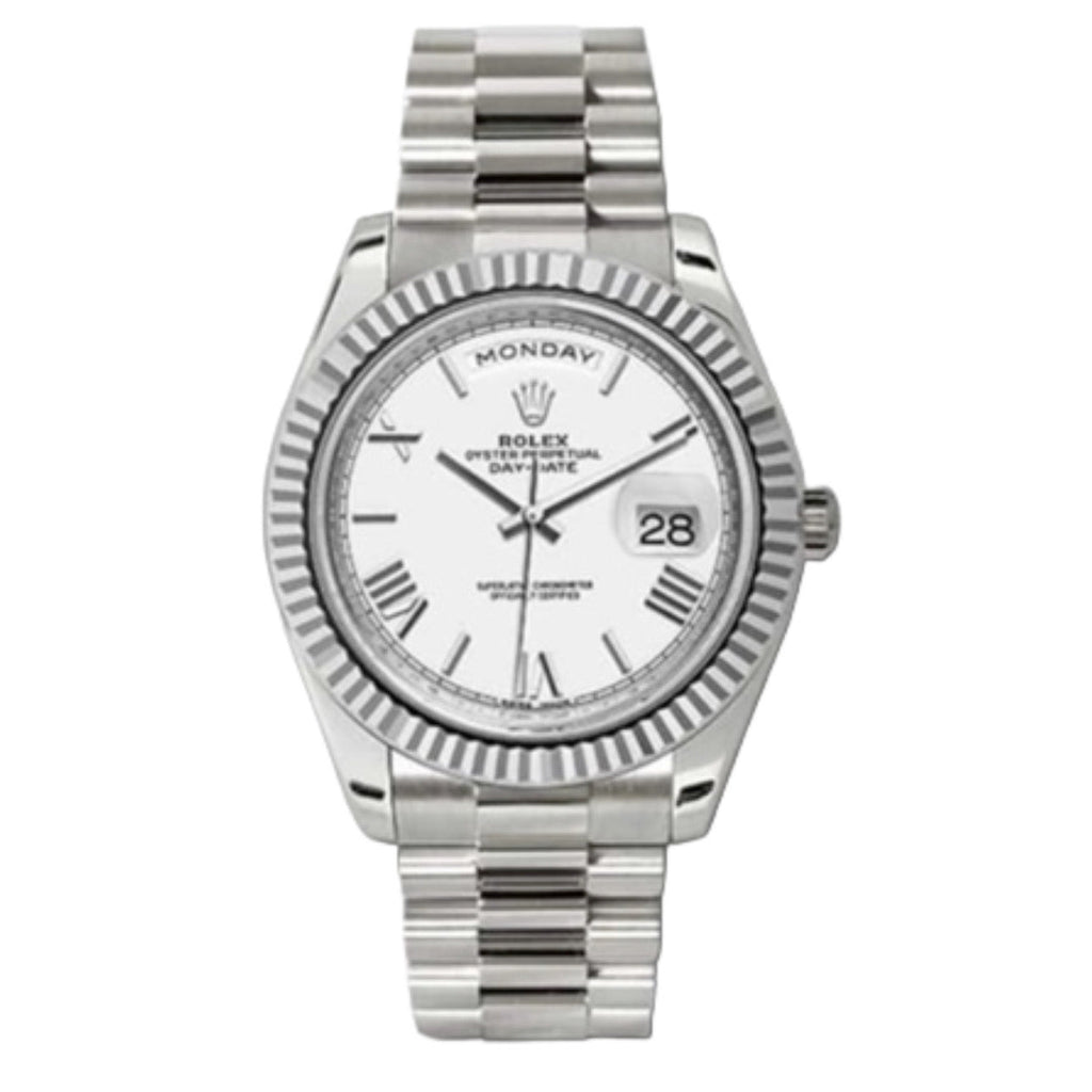 Rolex, Day-Date 40 Presidential White dial, Fluted Bezel, President bracelet, White gold Watch 228239-0046