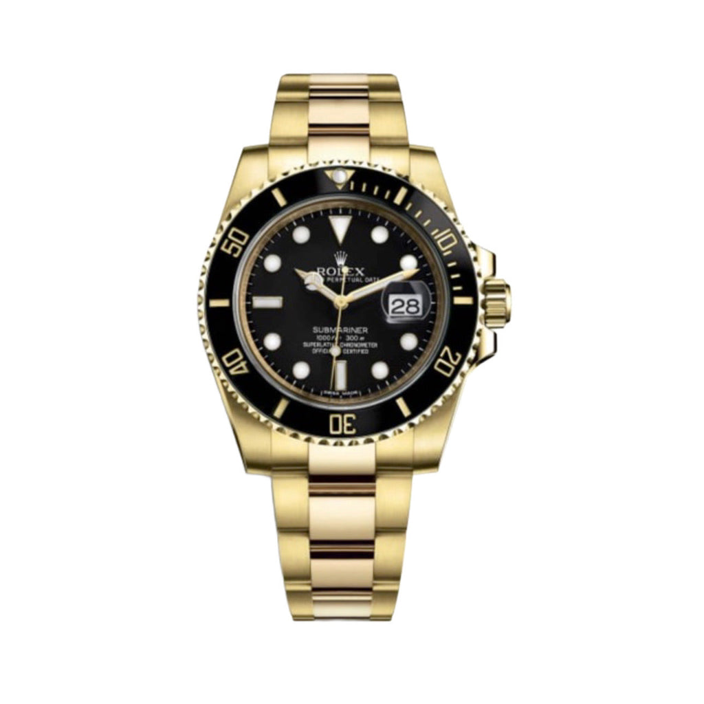 Rolex, Submariner 40 mm, 18k Yellow Gold Oyster bracelet, Black dial Black bezel, 18k Yellow Gold Case Men's Watch 116618LN