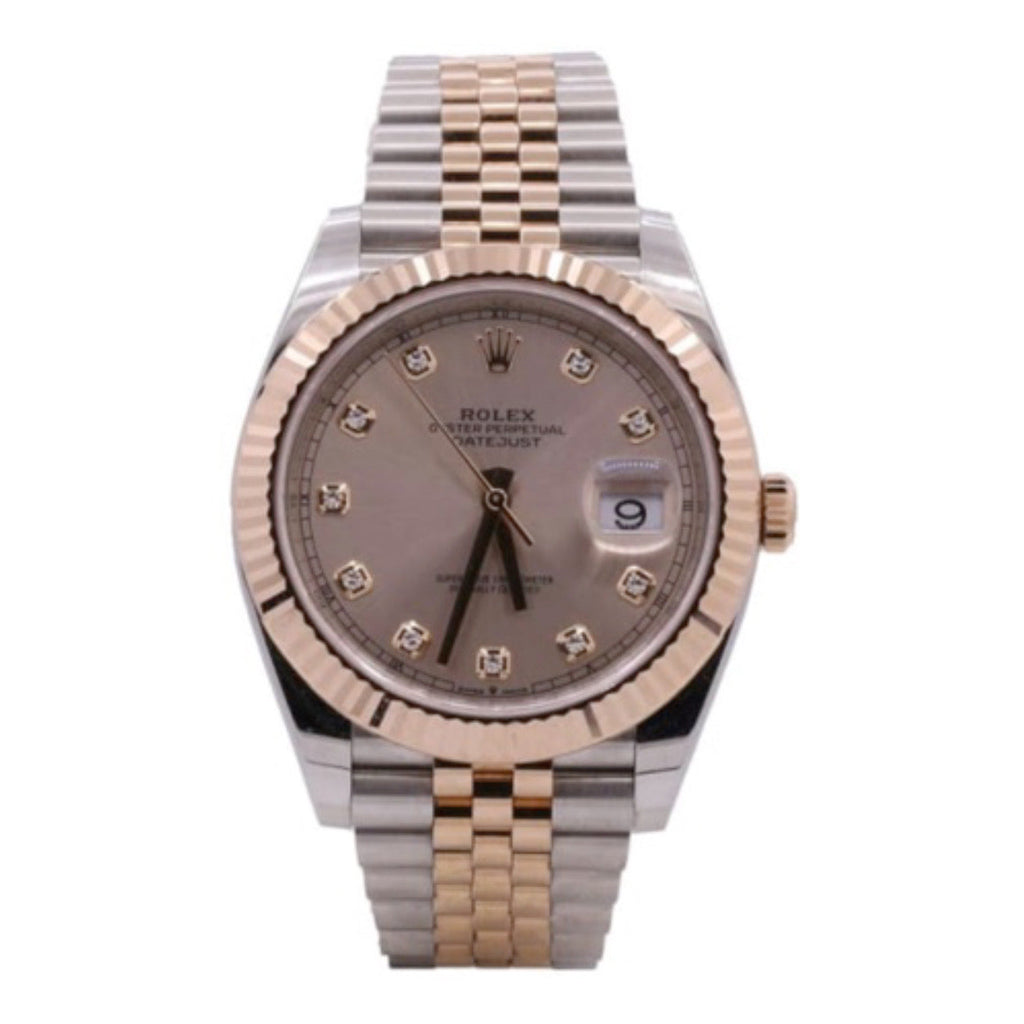 Rolex, Oyster Perpetual Datejust 41mm, Two-Tone Stainless Steel and 18k Everose Gold Oyster bracelet, Sundust Diamond dial Fluted bezel, Stainless Steel and 18k Everose Gold Case Men's Watch 126331