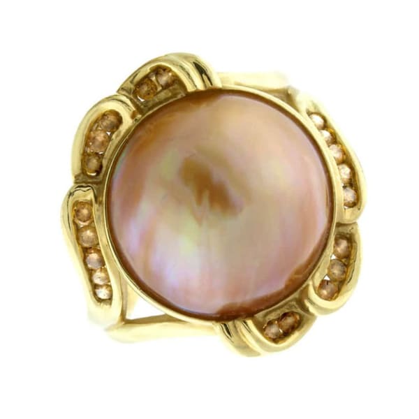 Beautiful 14k yellow gold pearl cocktail ring R900, left