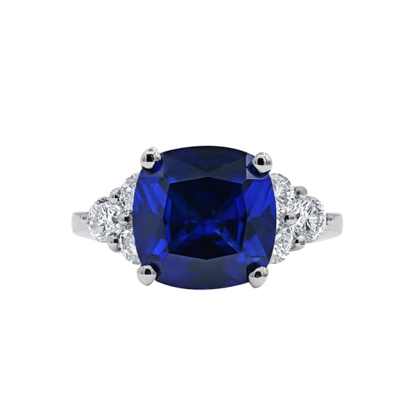 Beautiful Color Stone Cocktail Ring with center Blue Sapphire and side Diamond, Full face