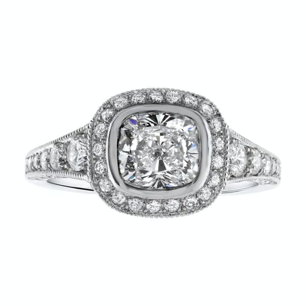 Beautiful platinum engagement ring with 1.52CT cushion diamond R-57500