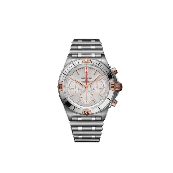 Breitling, Chronomat B01 42, Stainless Steel and 18k Rose Gold, Silver dial Watch, Ref. # IB0134101G1A1