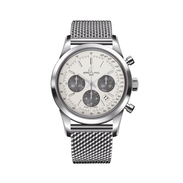 Breitling, TRANSOCEAN CHRONOGRAPH, 43mm, Stainless Steel, Silver dial Watch, Ref. # AB0152121G1A1