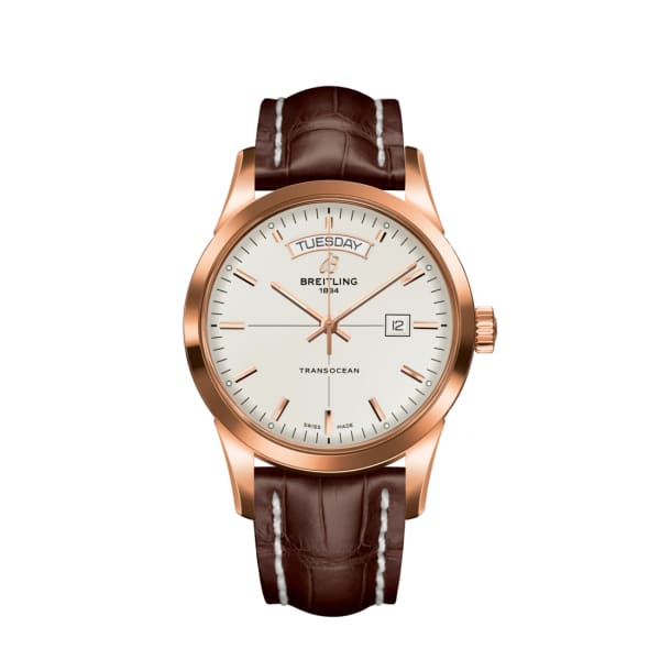 Breitling, TRANSOCEAN DAY & DATE, 43mm, 18k Red Gold, Mercury Silver dial Watch, Ref. #  R45310121G1P1