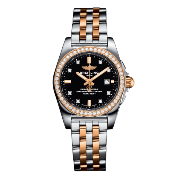Breitling, Women’s GALACTIC 29 SLEEK, 29mm, Stainless Steel and 18k Rose Gold, Black Dial Watch, Ref. # C72348531B1C1