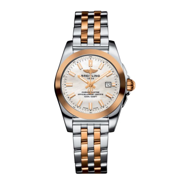Breitling, Women’s GALACTIC 29 SLEEK, 29mm, Stainless Steel and 18k Rose Gold, White mother-of-pearl Dial Watch, Ref. # C72348121A1C1