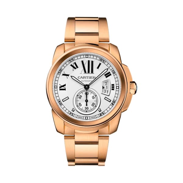 Cartier, Calibre de Cartier, Silver Dial 18K Rose Gold Automatic Mens Watch, Ref. # W7100018