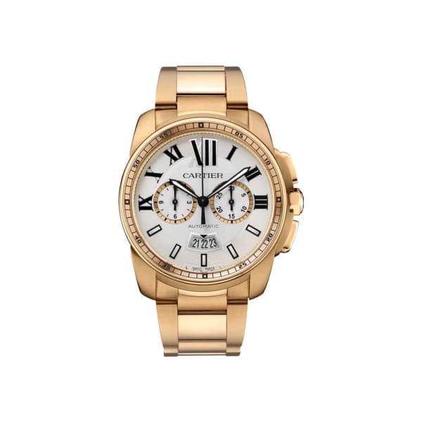 Cartier, Calibre de Cartier, Silver Dial 18kt Pink Gold Automatic Mens Watch, Ref. # W7100047